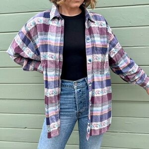 Vintage M embroidered plaid shirt 90s cottagecore grunge vibes